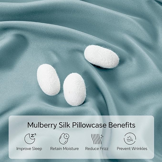 INFIIXSO Mulberry Silk Pillow Cases King Size Set of 2, Silk Pillowcase with Hidden Zipper 20"x36", Extraordinary Smooth and Soft Pillow Case for Hair and Skin(Haze Blue, 2 Pack)