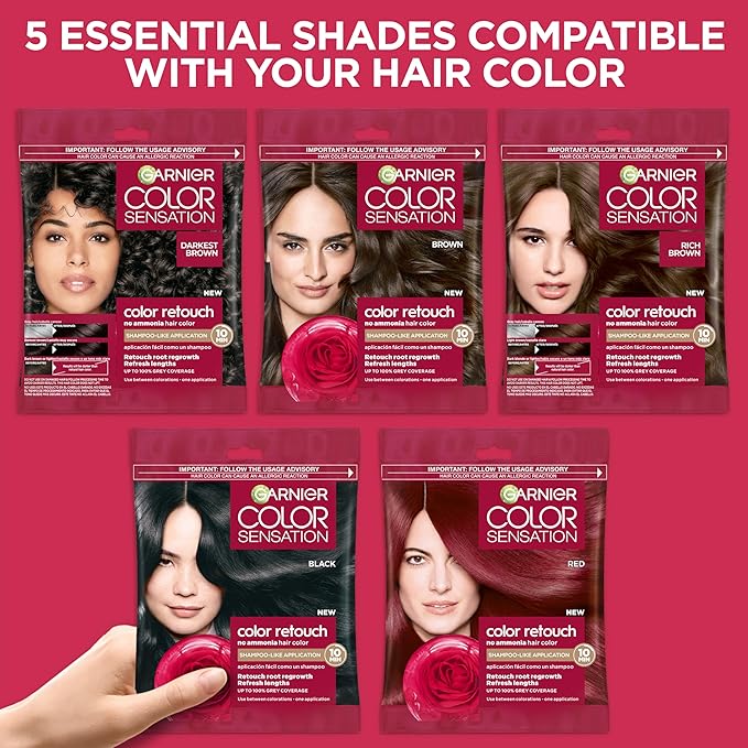 Garnier Color Sensation Color Retouch, Demi Permanent Hair Dye for Roots with 100% Gray Coverage, Black Hair Dye 1.0, Pack of 6