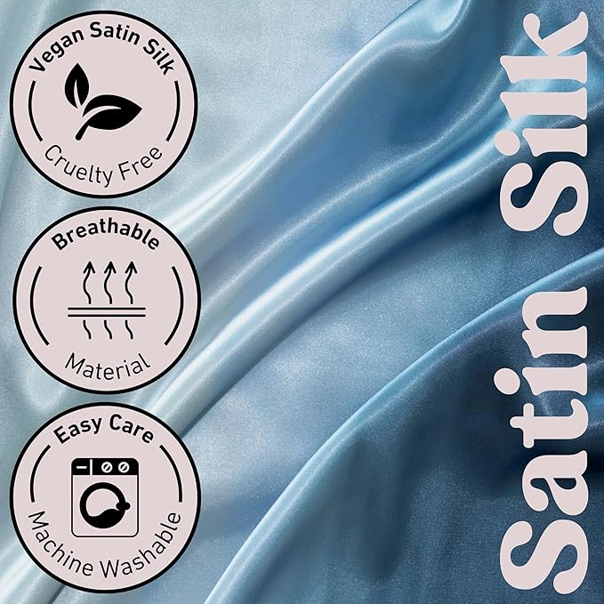 Fenrici Luxury Satin Pillowcase Gift Set – Includes Eye Mask & Scrunchie, Pure Vegan Silk for Hair & Skin Care, Elegant Blue Ombre Design, Standard Size, Gift for Mom, Daughter, Girlfriend!