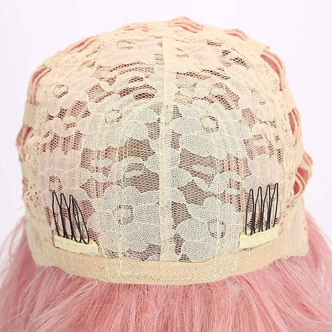 FAELBATY Light Pink Wigs For Women Curly Wavy Synthetic Women Girl's Wig Pure Pastel Cosplay Costume Halloween Wigs (14" Light Pink)