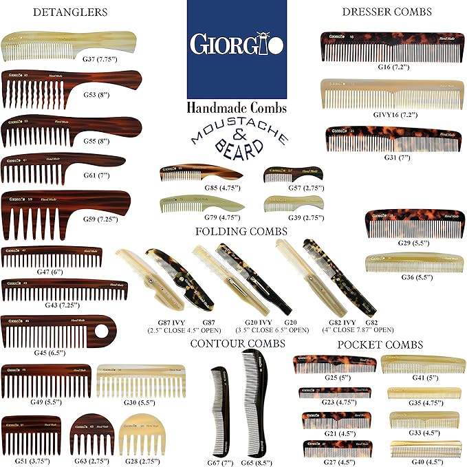 Giorgio G25 FineTooth and WideTooth Pocket Comb - Hair Styling Comb for Men and Women, Handmade Beard Combs for Men, Barber Combs, for Grooming,Saw Cut and Polished