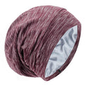 Silk Satin Lined Bonnet Sleep Cap - Adjustable Stay on All Night Hair Wrap Cover Slouchy Beanie for Curly Hair Protection for Women and Men - Heather Burgundy