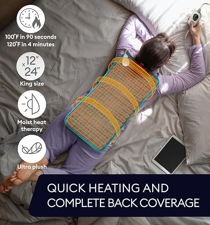 GENIANI XL Electric Heating Pad for Back Pain & Cramps Relief, Electric Throw, Christmas Gifts for Women, Auto Shut Off, Machine Washable, Heat Pad for Neck & Shoulder (12"x24" Viridian Green)