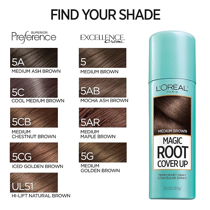 L'Oreal Paris Magic Root Cover Up Gray Concealer Spray Medium Brown 4 oz (2 pack)
