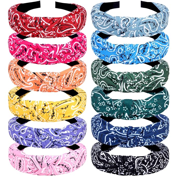 VELSCRUN Bandana Knotted Headbands for Women 12 Pack Gilrs Head Bands Fashion Solid Hair Band Non Slip for Womens Thin Thick Short Hair Face Wash Hair Accessories