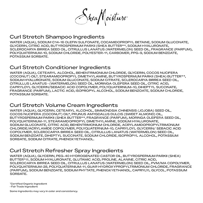 SheaMoisture Curl Stretch Shampoo, Conditioner, Volume Cream, and Refresher Spray with Kalahari Melon Oil and Hyaluronic Serum - Hydrates, Repairs Breakage, Detangles, Minimizes Shrinkage, 4 Pack