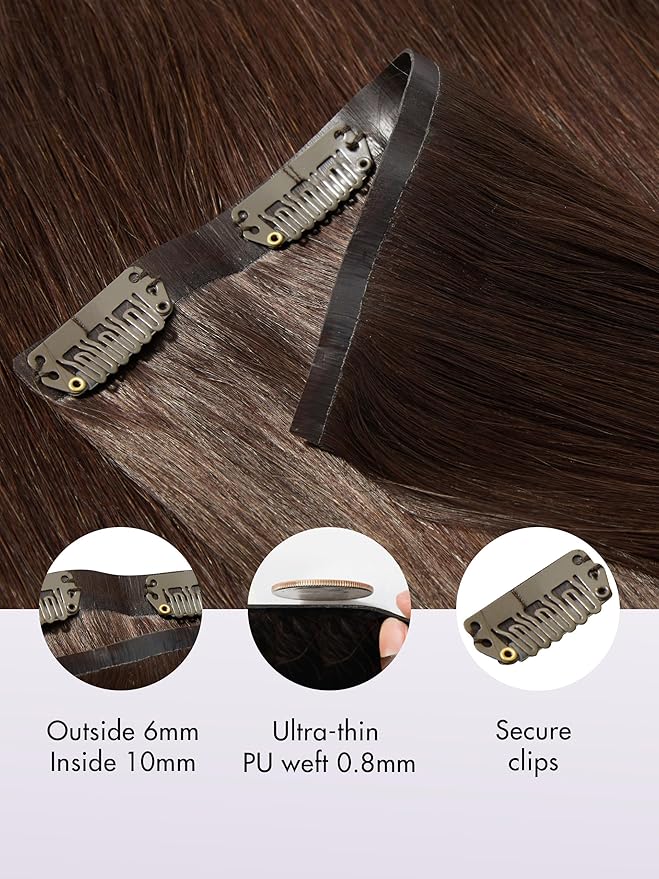 LUVME Clip in Hair Extensions Dark Brown Human Hair Extensions Clip ins Silky Straight in Hair Real Human on Extensions 7pcs 135g 24inch