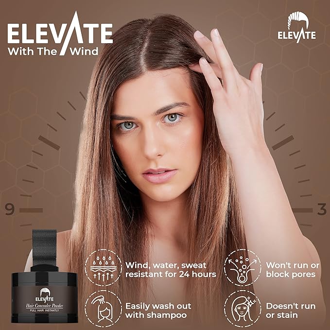 ELEVATE Hair Line Powder Instantly Conceal Hair Loss for Thinning Areas - Shadow Makeup - Root Cover Touch Up with Puff Touch - Instant Gray Coverage for Men and Women (Medium Brown)
