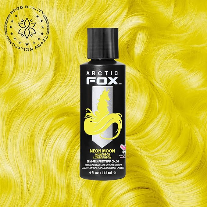 Arctic Fox Semi-Permanent Hair Dye, Neon Moon UV Reactive, Vegan & Cruelty-Free, Vibrant Neon Yellow, Ammonia-Free, Conditioning Formula, For All Hair Types, 4 Fl Oz (Pack of 2)
