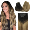 GOO GOO Clip in Hair Extensions Real Human Hair, Remy Human Hair Extensions Clip ins for Women, Natural Human Hair, 20inch 150g 7Pcs, 2/6/18 Balayage Brown to Dirty Blonde