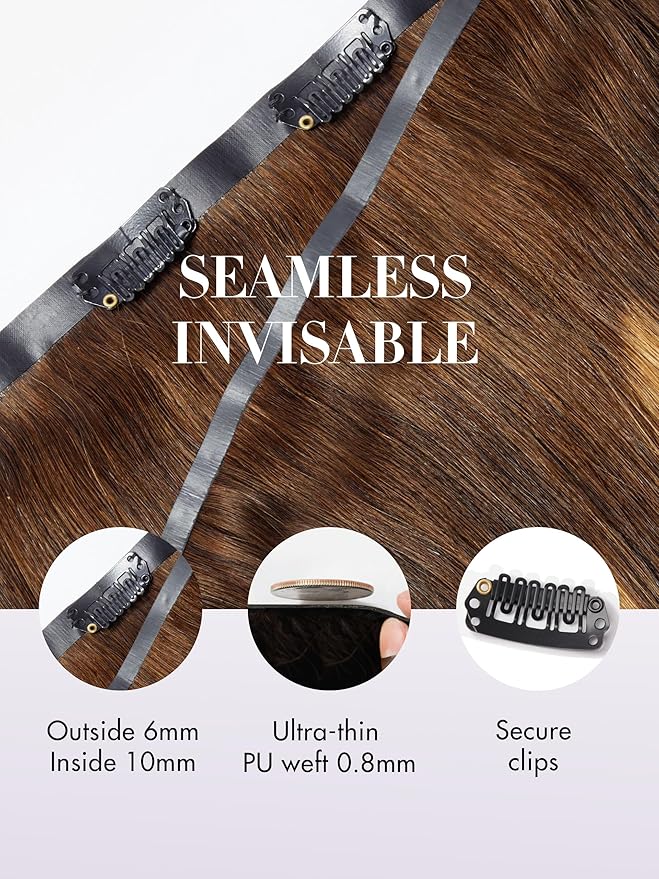 LUVME Seamless Clip in Hair Extensions Human Hair, 16 Inch 135g 9pcs #4/27 Hair Extensions Clip in Human Hair Silky Straight Remy Human Hair Extensions