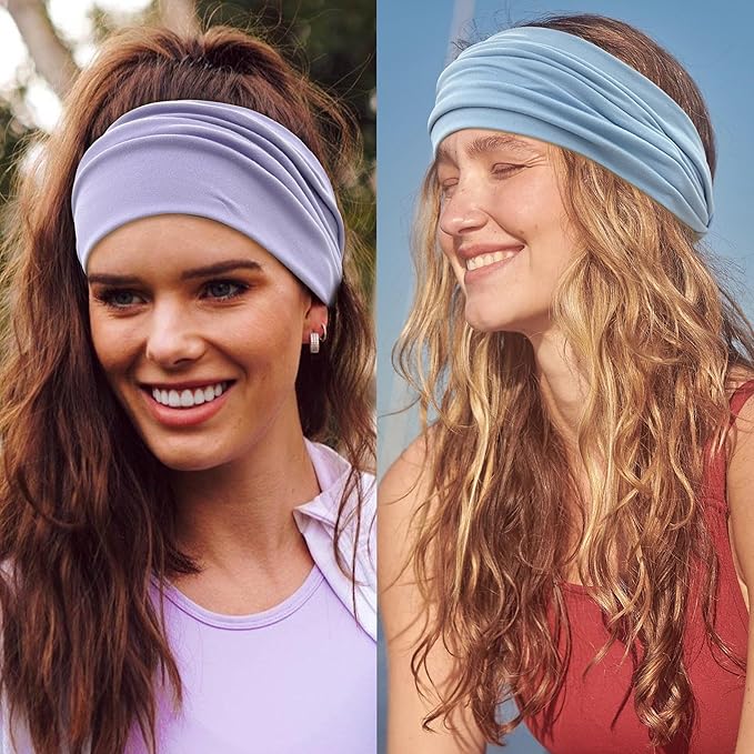 GiLi 6 Pack Wide Headbands for Women Non Slip Soft Elastic Hair Bands Yoga Running Sports Workout Gym Head Wraps, Knotted Cotton Cloth African Turbans Bandana (with 6 Pcs Hair Ties)