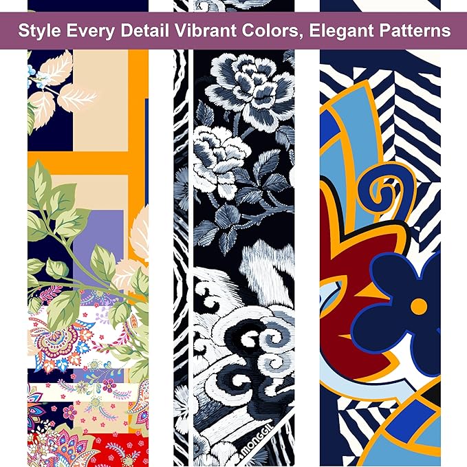 Skinny Scarf 3 Pack for Women – Bag Scarf, Silk Hair Scarves (Original Prints, Premium Twill, 3 Designs)