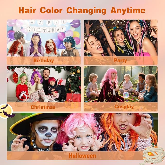 Orange Temporary Hair Color Spray for Kids, Silver Instant Colored Hair Dye Alternative for Boys Girls Teens Men Women, Quick Styling for Party Christmas Halloween, Disposable Washable, 150ml