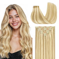 GOO GOO Clip in Hair Extensions Real Human Hair, Remy Human Hair Extensions Clip ins for Women, Natural Human Hair, 22inch 160g 7Pcs, #18D/22F Dirty Blonde Highlights
