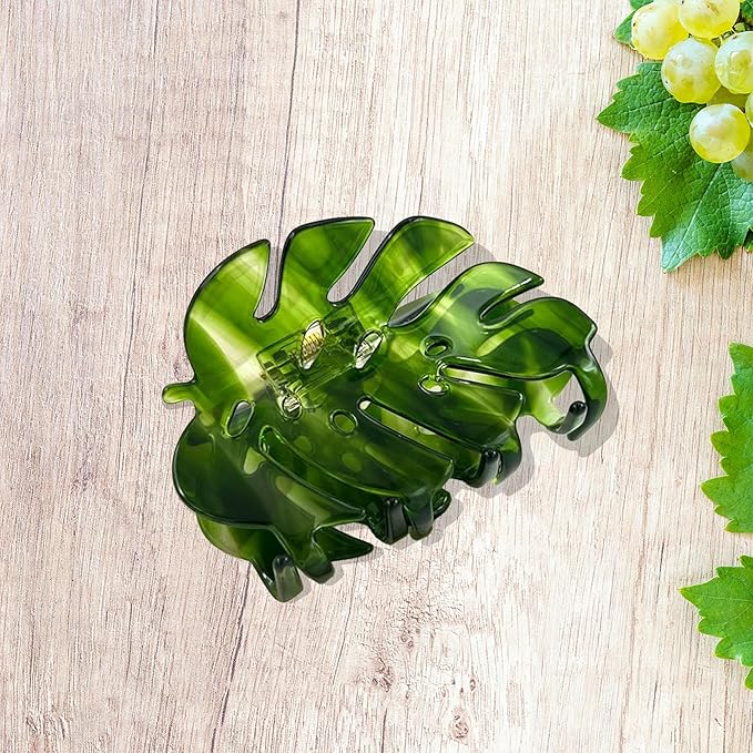 Green Monstera Leaf Hair Clip – Large Boho Acetate Hair Claw, Stylish Plant Leaf Hair Clamp, Trendy Hair Accessories, Gift for Plant Lovers & Her