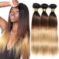 Ombre Bundles Human Hair Brown Straight Bundle Brazilian Virgin Remy Hair 3 Bundles 20 22 24 Inch Niegmeag Double Weft 3 Tone Brown and Honey Blonde Straight Bundle Hair Weave 300g