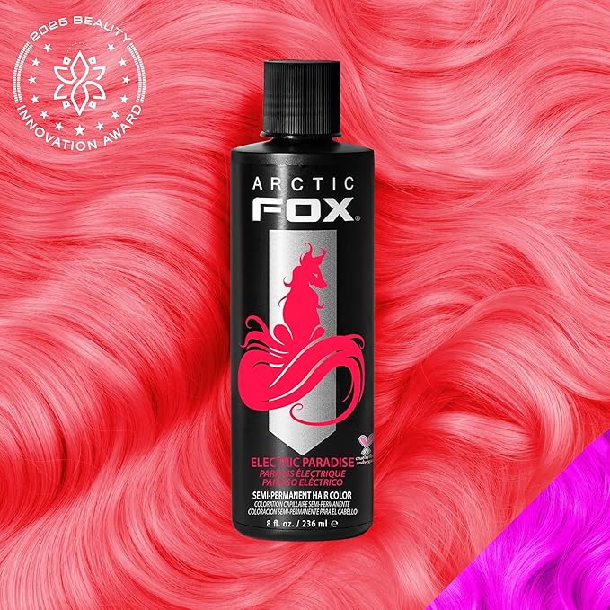 Arctic Fox Semi-Permanent Hair Dye, Vegan & Cruelty-Free, UV Reactive Neon Pink, Electric Paradise, Long Lasting, Conditioning, Ammonia Free, For All Hair Types, 8 Fl Oz (Pack of 2)