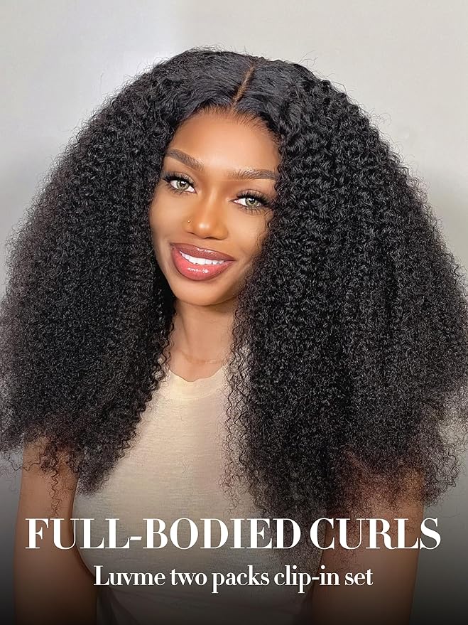 LUVME Curly Clip in Hair Extensions Real Human Hair Kinky Curly Clip ins Full Head with 2 Pack for Women Remy Human Hair Natural Black 270g 14pcs 20Inch