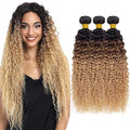 Honey Blonde Bundles Human Hair Ombre Curly Bundle 3 Tone Black and Blonde Kinky Curly Bundle Niegmeag Brazilian Virgin Soft and Silky Remy Hair 3 Bundles 26 28 30 Inch
