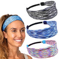 FROG SAC Sport Headbands for Girls, Adjustable Non Slip Athletic Sports Hair Bands for Women, Stretch Elastic Workout Mesh Headband for Yoga Running Exercise Soccer (Rainbow/Black/Blue Tie Dye)