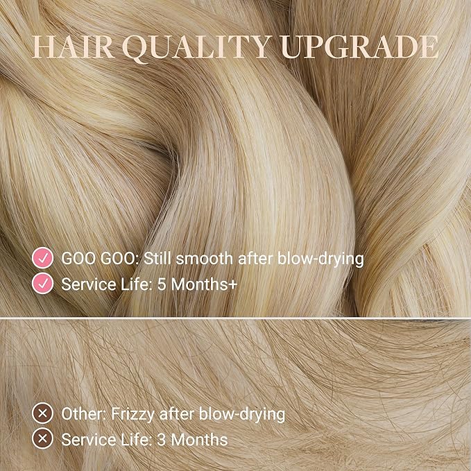 GOO GOO Tape in Hair Extensions Human Hair, 60A Platinum Blonde, 16inch 50g 20pcs, Skin Weft Seamless Invisible, Silky Straight with Thick Ends, Remy Human Hair