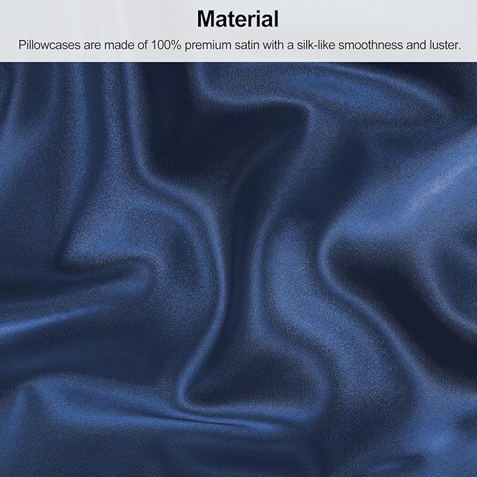 Lirex Satin Pillowcase 2-Pack, King Size Satin Pillowcase Soft Solid Color Microfiber Satin Pillowcase, Envelope Closure Wrinkle Free Fade Resistant Breathable, Navy Blue