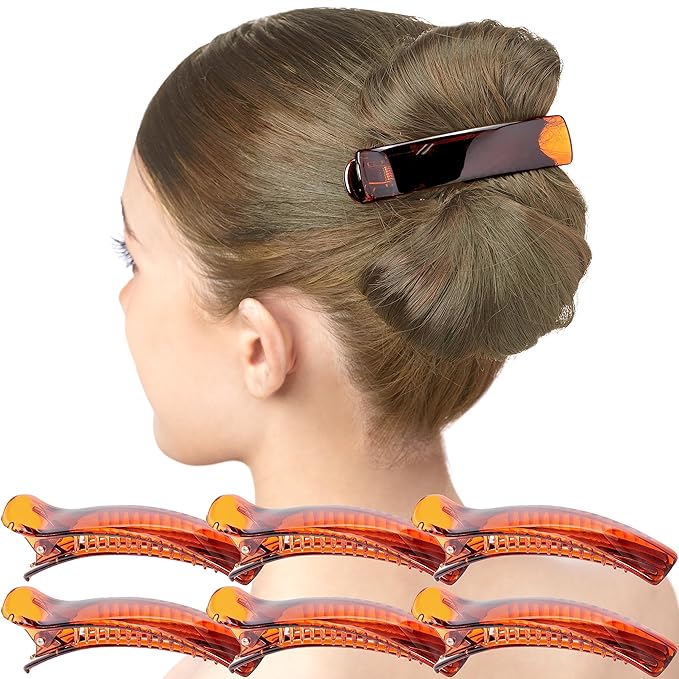 RC ROCHE ORNAMENT 6 Pcs Womens Classic Alligator Duckbill Clips Side Slide Firm Grip Barrettes Girls Beauty Accessory Plastic Pin Hairclip Clamps Beautiful Hair Décor, Medium Brown