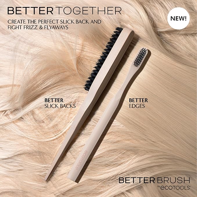 EcoTools Slick Back Hairbrush, Small Brush For The Perfect Ponytail Or Bun, Tease, Smooth, & Style Hair, Tame Frizz & Flyaways, Renewable Bamboo Handle & Vegan Boar Bristles, Cruelty-Free, 1 Count