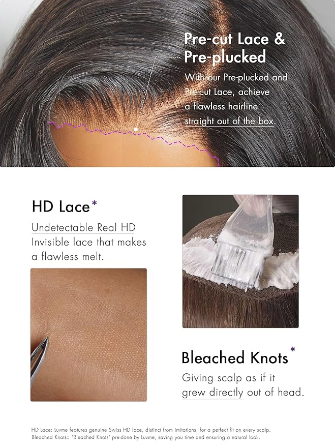LUVME HAIR Loose Real 100% Wave Bob Human Hair Short Wigs Glueless Pre Cut Plucked Hd Lace Wig Ready To Go Natural Color Bleached Knots Side Part Black Wigs 16 Inches
