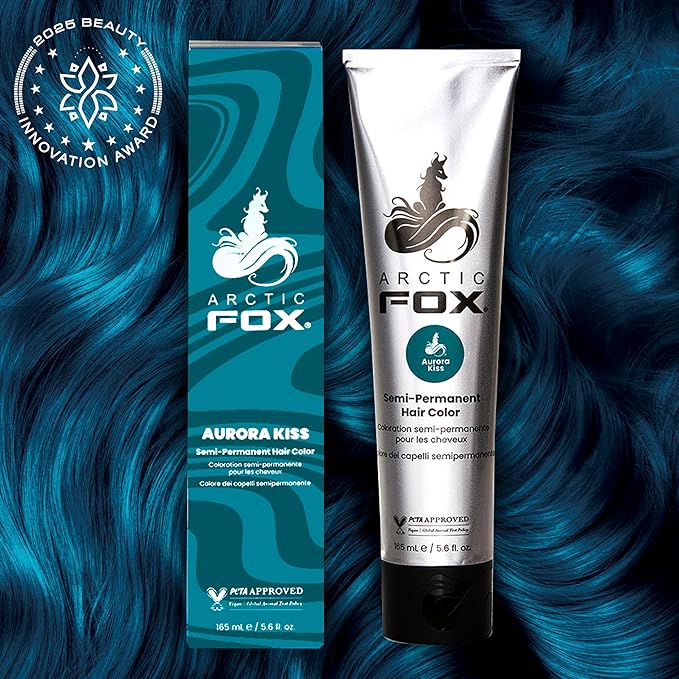 Arctic Fox Semi-Permanent Hair Dye, Vegan & Cruelty-Free, Ammonia-Free, Hydrating, Vibrant Blue Color, Aurora Kiss, For All Hair Types, DIY At-Home Color, 5.6 Fl Oz