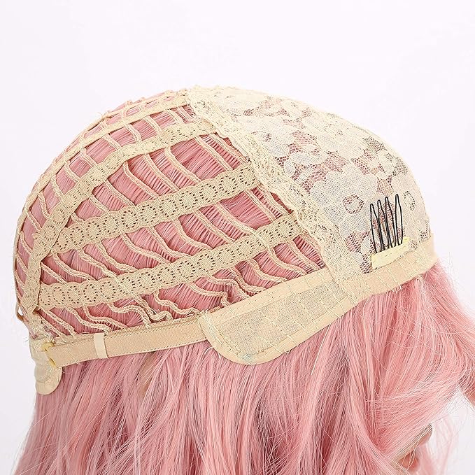 FAELBATY Light Pink Wigs For Women Curly Wavy Synthetic Women Girl's Wig Pure Pastel Cosplay Costume Halloween Wigs (14" Light Pink)