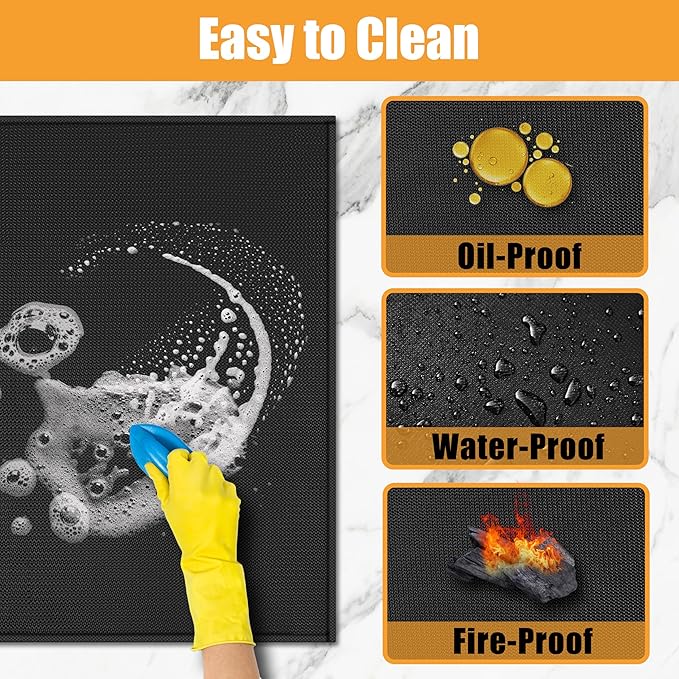 Extra Large Heat Resistant Mat for Countertop, 24 x 48in Fireproof Silicone Mats for Kitchen Counter, Easy to Clean Countertop Protector Mat for Air Fryer, Coffee Maker, Toaster, Oven, Black
