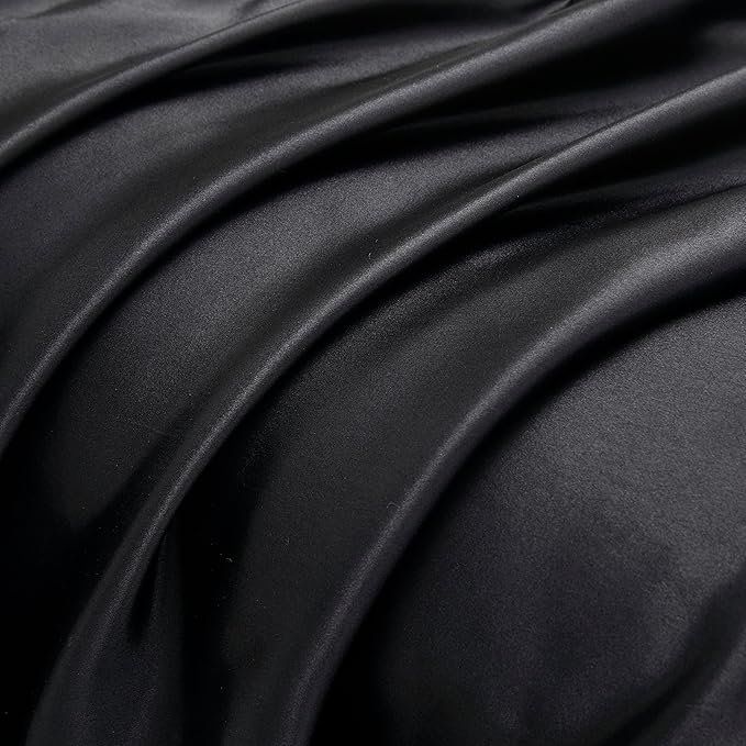 Black Satin Pillowcase Standard Set of 2 with Envelope Closure，Black Silk Pillowcase for Hair and Skin (20x26)