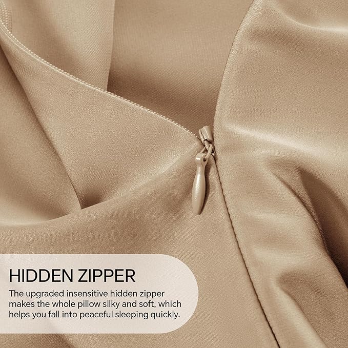 INFIIXSO Mulberry Silk Pillowcase for Hair and Skin, Silk Pillow Cases Standard Size with Hidden Zipper 20x26 Inches, Super Smooth and Soft Cooling Pillow Cases for Hot Sleepers(Champagne, 1 Pack)
