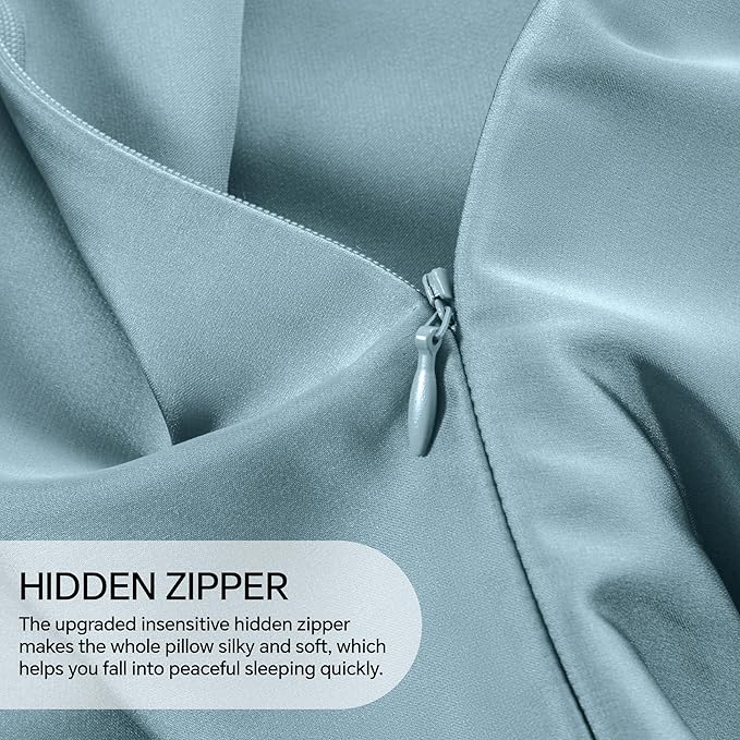 INFIIXSO Mulberry Silk Pillow Case for Hair and Skin, Silk Satin Pillowcase Standard Size with Hidden Zipper 20"x26", Extraordinary Smooth and Soft Cooling Pillow Cases for Hot Sleepers, Airy Blue
