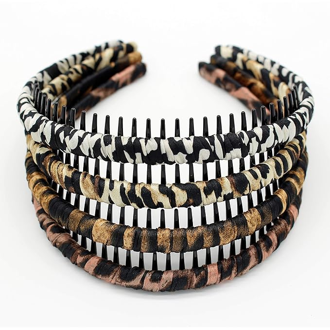 Leopard Print hairbands,hair Headbands for women,Fashion Hair Accessories,Non-slip Resin comb teeth hair hoop ((Pack of 4))