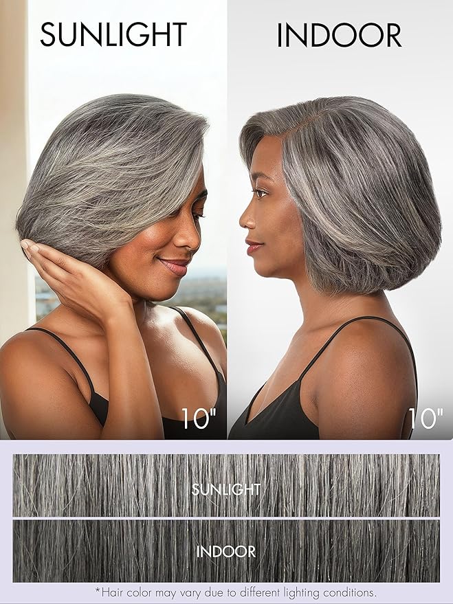 LUVME HAIR Salt & Pepper Layered Bob 100% Human Hair Wig Glueless Pre-Cut Lace Wig Gray Wigs For Women Short Grey Hair Glueless 10 Inches Bob Wigs Pre Plucked Pre Cut Pixie Cut
