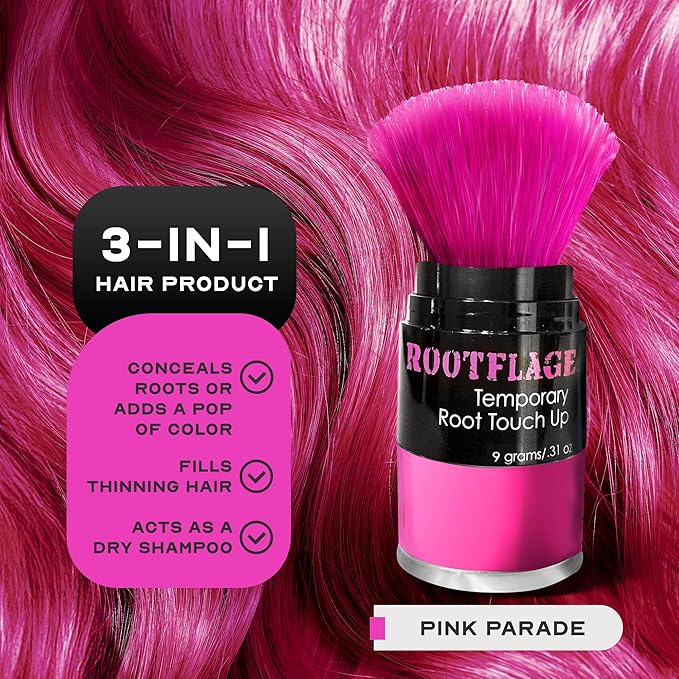 Rootflage Temporary Hair Dye Pink Colored Hair - Shampoo Out Pink Color Powder -Works on Dark Hair (01 Pink Parade)
