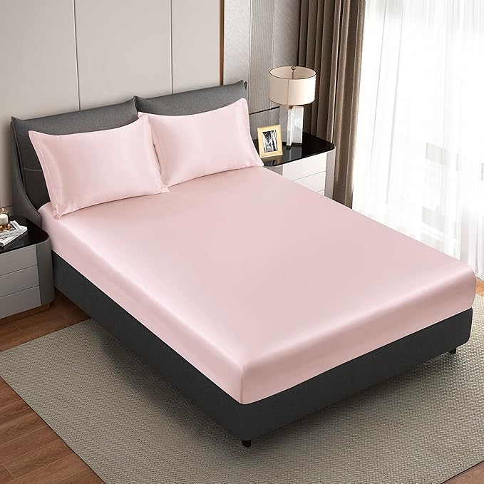 King Size Satin Pillowcase Set of 2 with Envelope Closure,Blush Pink Silk Pillowcase for Hair and Skin (20x36)