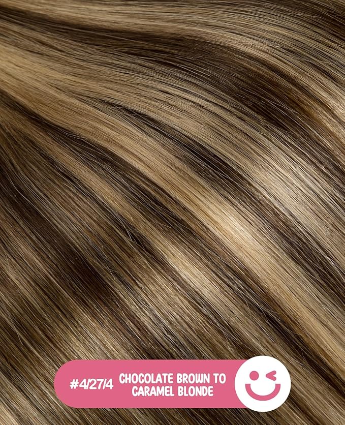 Youngsmile Injection Tape in Hair Extensions Human Hair #4/27/4 Chocolate Brown to Caramel Blonde 20pcs 40g 18 Inch Balayage Injected Tape in Hair Extensions Straight Remy Human Hair (#4/27/4,18'')