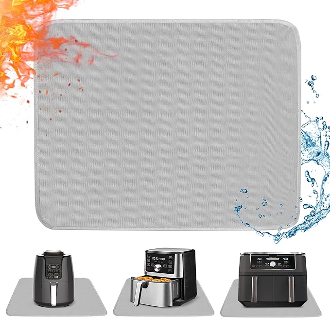 Heat Resistant Mat for Air Fryer, 15 x 18in Heat Resistant Mat for Countertop, Fireproof Silicone Countertop Protector Appliance Slider for Air Fryer, Coffee Maker, Toaster, Oven (Grey)