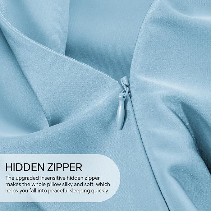 INFIIXSO Silk Pillow Cases 2 Pack Standard Size, Ultra Smooth & Soft Mulberry Silk Pillow Case for Hair and Skin, Breathable Cooling Silk Pillowcase with Hidden Zipper (Light Blue, 20x26 Inches)