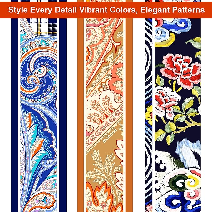 Skinny Scarf 3 Pack for Women – Bag Scarf, Silk Hair Scarves (Original Prints, Premium Twill, 3 Designs)