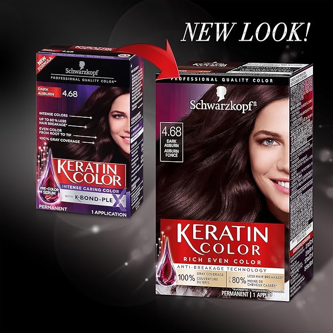 Schwarzkopf Keratin Color Permanent Hair Color Cream, 4.68 Dark Auburn, 1 Kit