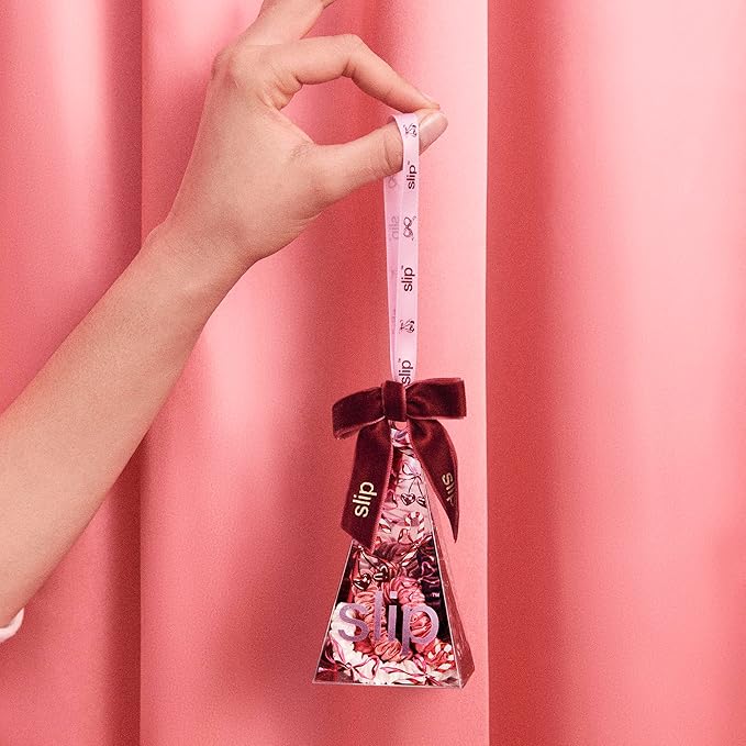 slip Skinny Scrunchies in Candy Cane Ornament Packaging: Anti-Crease, Anti-Breakage Slipsilk™ Design Protects Delicate Hair | Includes 4 Pure Silk Scrunchies