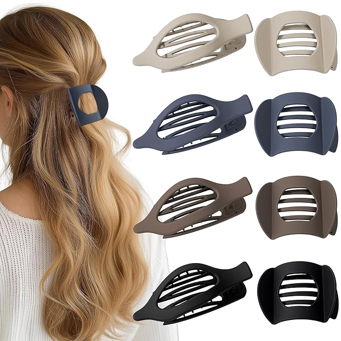 8 PCS Flat Hair Clips for Women French Matte Flat Claw Clips for Thick & Thin Hair No-Slip Hair Barrettes, Strong Hold Styling Accessories