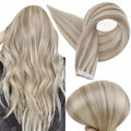 Full Shine Tape in Hair Extensions 12 Inch Remy Tape Hair Extensions Real Human Hair 20pcs 30g Highlight Color 18 Ash Blonde And 613 Blonde Extensions for Women Glue in Hair for Short Tapes ins