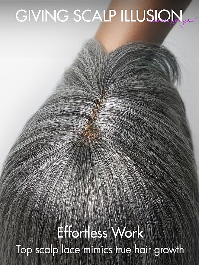 LUVME HAIR All-Day Comfort Wig 12 Inch Grey Salt & Pepper Silky Straight Bob Wig with Bangs Human Hair Glueless HD Lace Bob Wig with Mix Grey Color, Ready to Go Short Wigs For Women