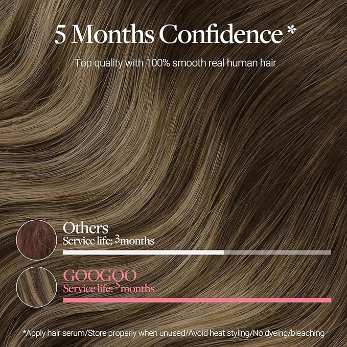 GOO GOO Clip in Hair Extensions Real Human Hair, Remy Human Hair Extensions Clip ins for Women, Natural Human Hair, 16inch 150g 9Pcs, 4/27/4 Balayage Chocolate Brown to Caramel Blonde
